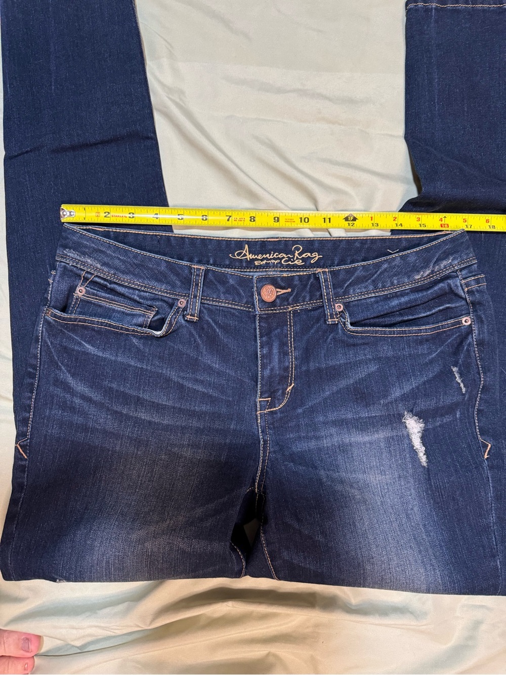 American Rag Mid Rise Jeans Dark Wash Distressed Size 11-R